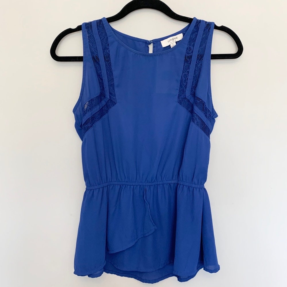 NWT - Royal Blue Fitted Sleeveless Shirt with Lace